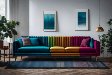 a vibrant Scandinavian sofa with jewel-toned fabric options