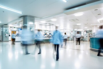 A hospital with working people and motion blur.
