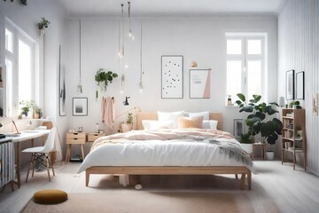 a Scandinavian bedroom for a teenager with customizable and modular furniture pieces