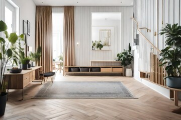 Fototapeta premium a functional entryway or foyer area within your Scandinavian living room