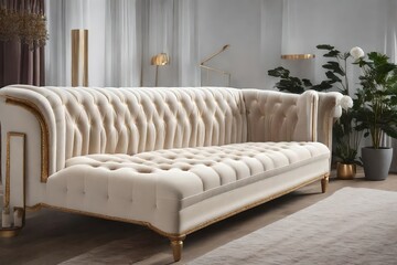 a sofa with Scandinavian-style button tufting or channel tufting