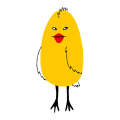 Cool yellow chicken character. Quirky comic bird character illustration