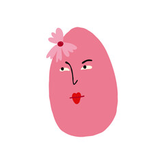 Obraz premium Adorable strange pink egg with face. Cute quirky comic Easter egg illustration