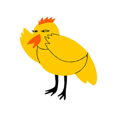 Cool yellow chicken character. Quirky comic bird character illustration