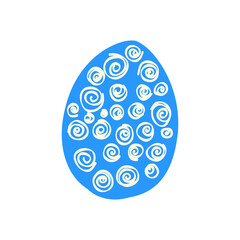 Blue decorated egg with spring decorations. Illustration in doodle style