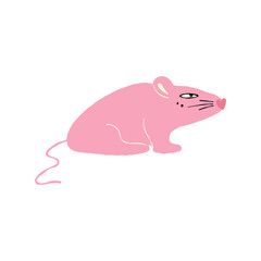 Pink mouse. Cartoon comic illustration in doodle style