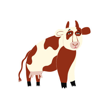 quirky comic funny cartoon cow character. Strange cow animal illustration