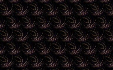 Illustration of a dark background with abstract wavy metallic repeating patterns
