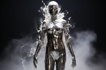 Fototapeta premium A woman made of liquid mercury.