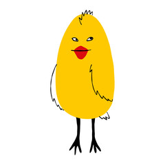 Cool bizarre yellow chicken character. Quirky comic bird character illustration