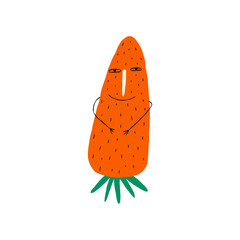 Orange cartoon comic carrot character with lovely face. Cartoon comic character doodle style illustration