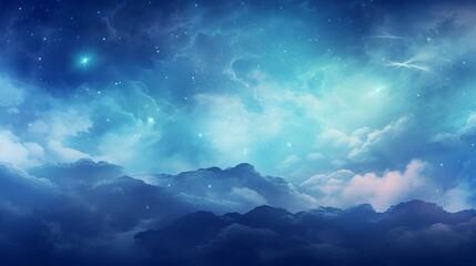 A calm night sky landscape, abundant with stars and white clouds, a stunning view of nature in the cosmos