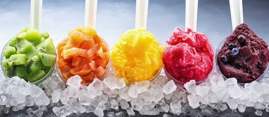 Frozen fruit pulps with delicious flavors with copyspace for text