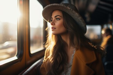 Portrait of a young woman on a bus, public transport
