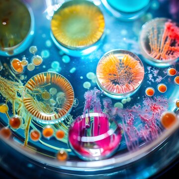 cultivating colonies of microorganisms in petri dish microbiology, laboratory, research, test tubes, scientist