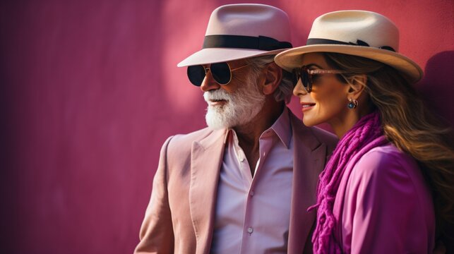 a elegant senior couple with sunglasses and hat