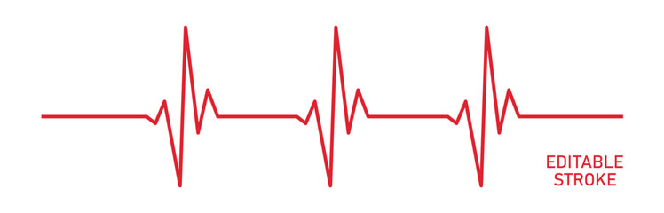 Editable stroke heart diagram, red EKG, cardiogram, heartbeat line vector design to use for healthcare, healthy lifestyle, medical laboratory, cardiology project. - obrazy, fototapety, plakaty