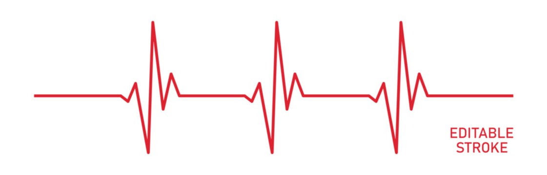 Editable stroke heart diagram, red EKG, cardiogram, heartbeat line vector design to use for healthcare, healthy lifestyle, medical laboratory, cardiology project.