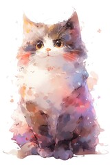Adorable kitten design captured in watercolor - obrazy, fototapety, plakaty