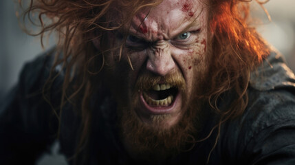 A pirate with fiery red hair and a fiery temper can be seen storming off a ship, his face flushed...