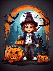 Kids' Halloween T-shirt Design: Cartoon Style Pro Vector Graphic