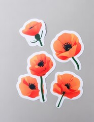 Cute Poppy Flowers Cartoon: Minimalist Printable Sticker with White Background