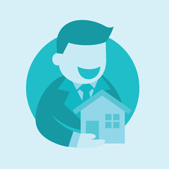 smiling property agent holding a house