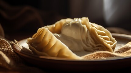 Handcrafted Delight: A Halved Pierogi Revealing Luscious Potato and Cheese Filling