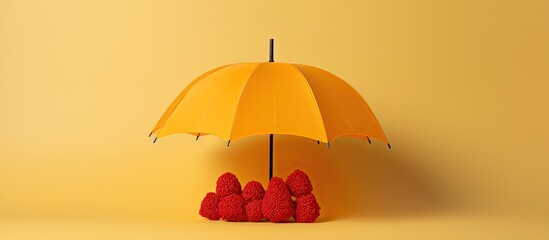 Cloud computing network based data storage digital server cybersecurity data protection an icon of a cloud with an arrow on a yellow background under a red umbrella