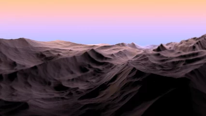 Fotobehang Purper Mountain landscape of rocks against the sky. The surface of rocks, mountains. 3D render  © Binkontan