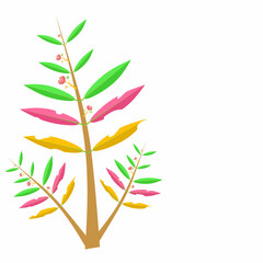 Vector illustration, colorful leaves, red shoots with isolated white background