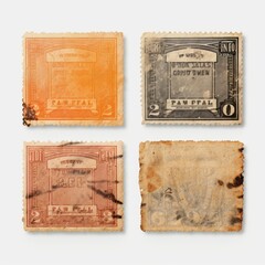 Four vintage postage stamps on a clean white background - obrazy, fototapety, plakaty