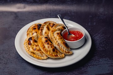 Empanadas from argentina, regional food with hot sauce