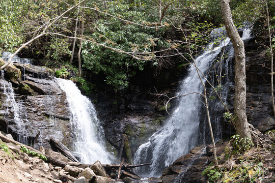 Soco falls cascading over the rocks