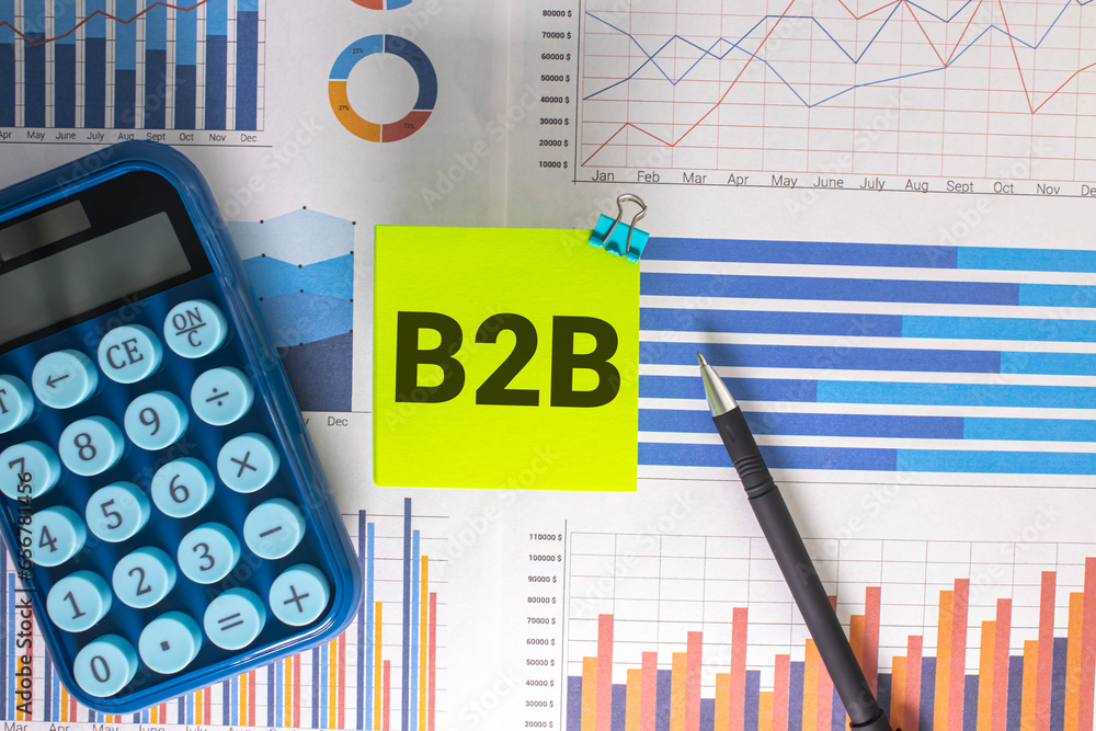 Poster there is notebook with the word b2b. it is as an eye-catching image.