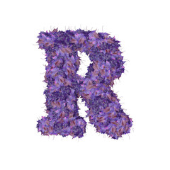 Symbol from autumn purple leaves. letter r