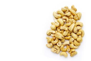Cashew nuts on white background.