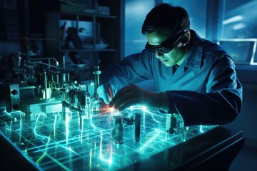 scientist working with laser machine or system on scientific technology