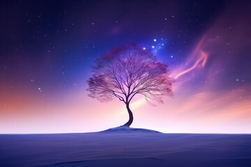 Fototapeta na wymiar Stark Beauty: The Solitary Tree and Northern Lights Magic