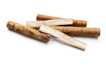 Burdock Root (Gobo) on white background.