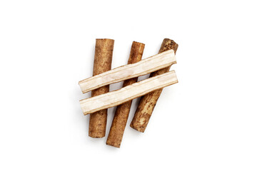 Burdock Root (Gobo) on white background.