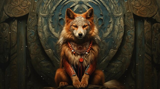 A captivating scene featuring a fox as a guardian spirit or totem animal in indigenous traditions, against a textured background, Background image, AI generated