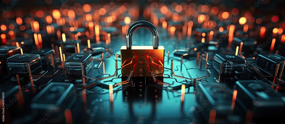 Poster analyzing big data to secure network connections with locks in a illustration