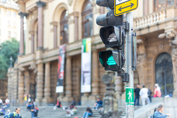 theme traffic light, downtown, São Paulo, pedestrian traffic light, custom traffic light design 