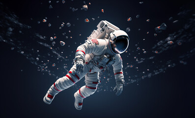 Naklejka premium Astronaut in deep space. Cosmic art and science fiction wallpaper. Beauty and imagination of deep space.