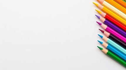 Fototapeta premium A set of colored pencils on a plain empty white background. Generative AI. 