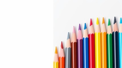 Fototapeta premium A set of colored pencils on a plain empty white background. Generative AI. 