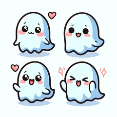 Obraz premium Cute ghost vector illustration collection set