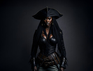 Black woman pirate. African american lady wearing pirate costume