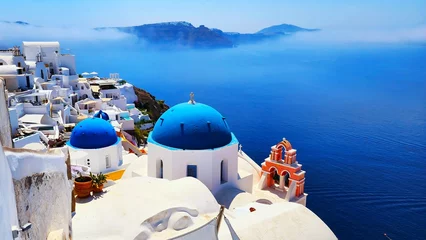 Fotobehang Greece Santorini Island Three Bell Dome © chao